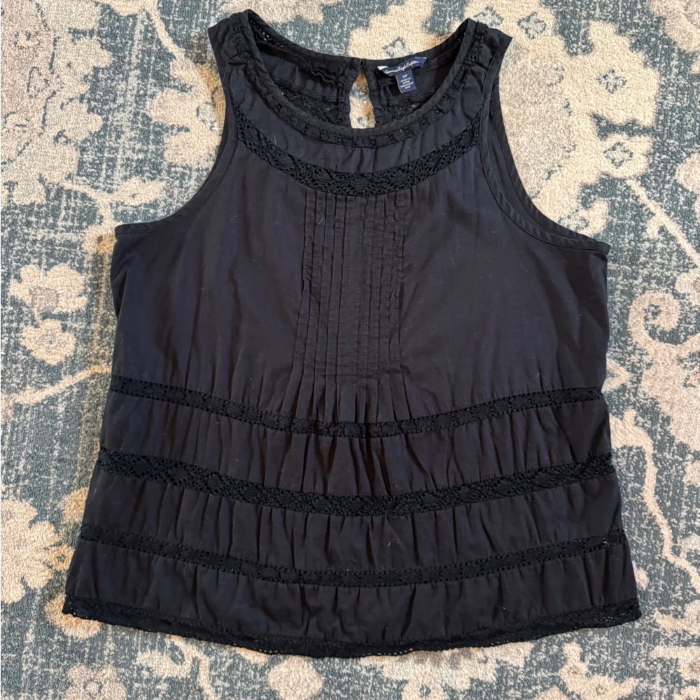 American Eagle Outfitters Cotton Pleat Pin Tuck and Lace Sleeveless Women’s S
